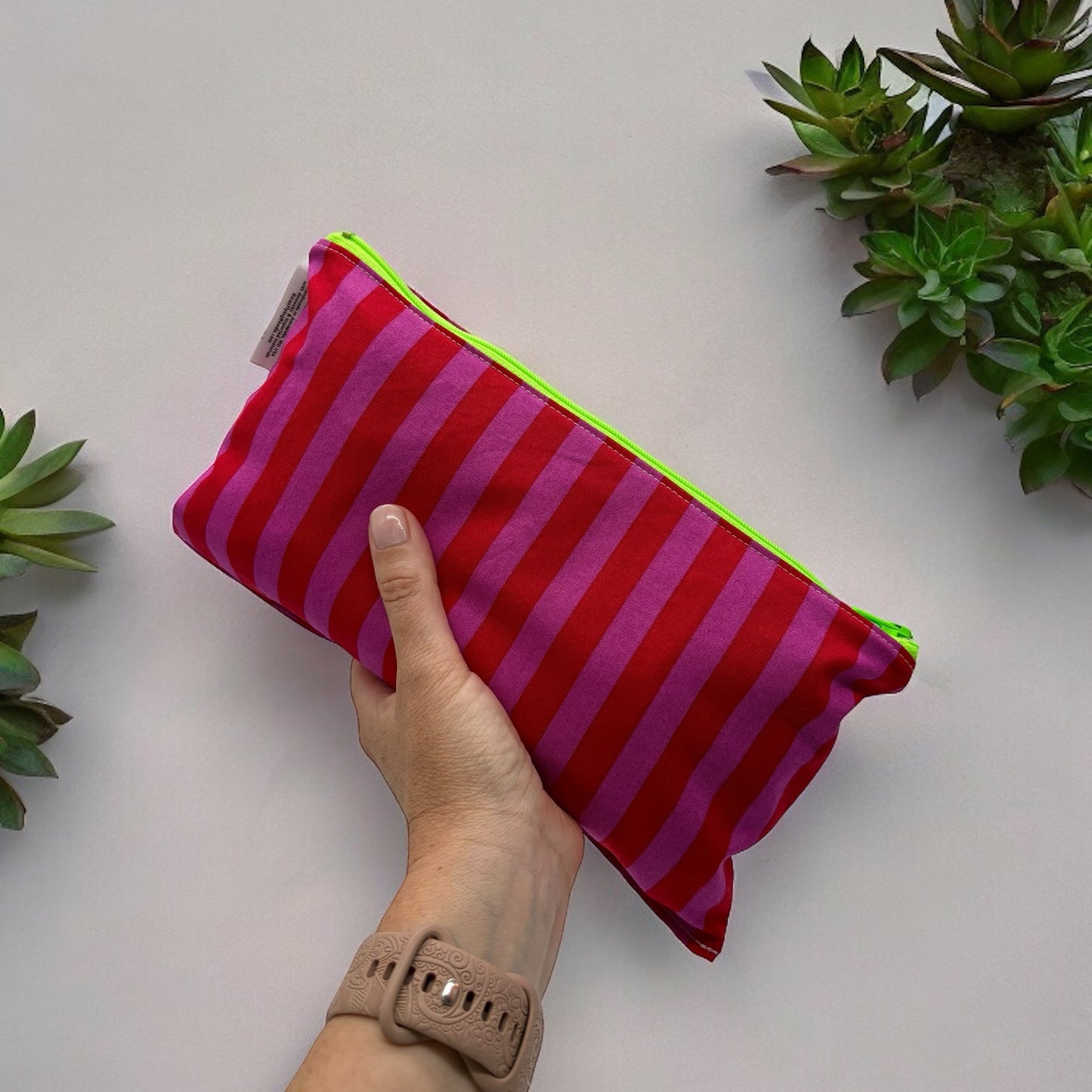 Travel Sized Wet Bag Striped Pink Red