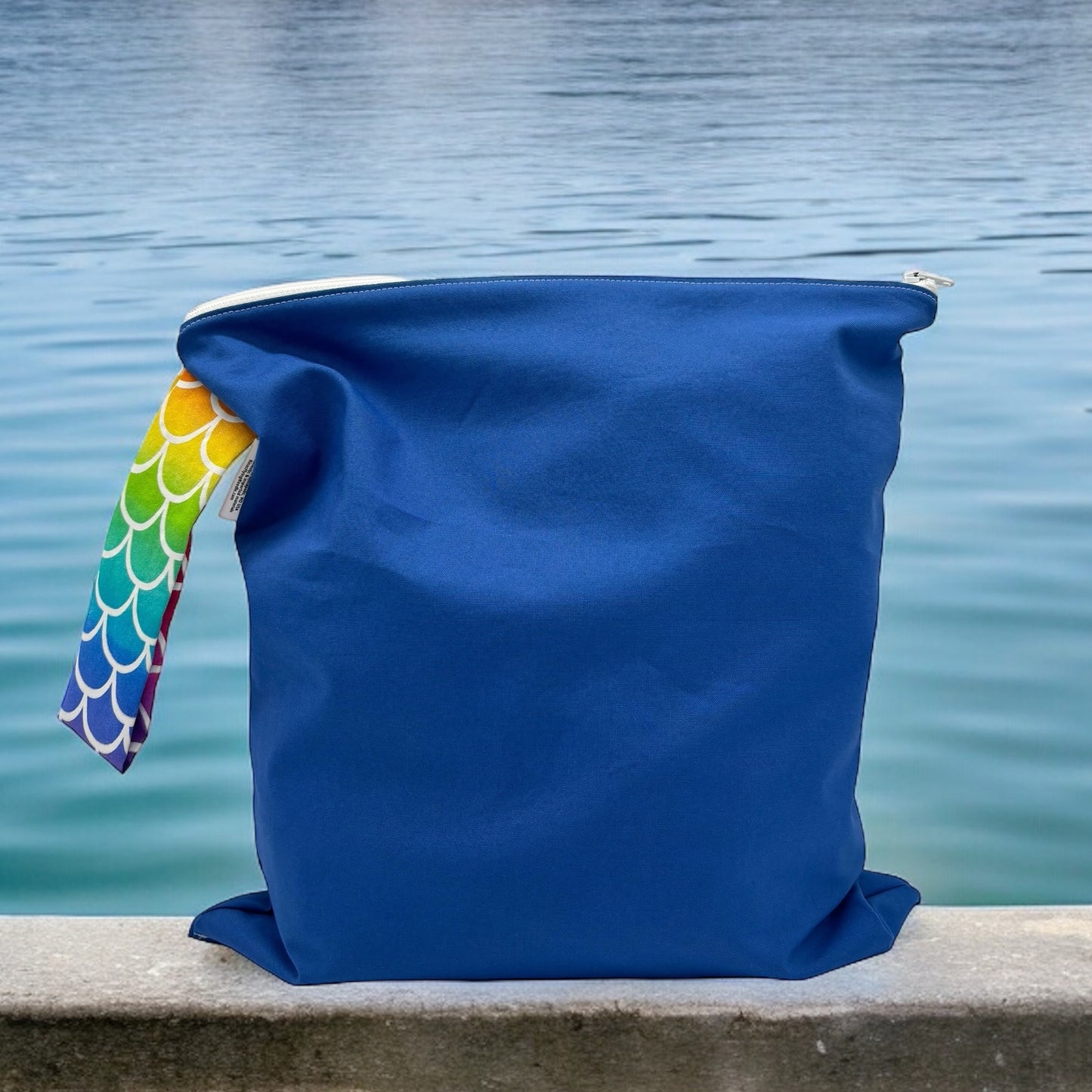 Large Wet Bag with Handle Solid Blue and Scales