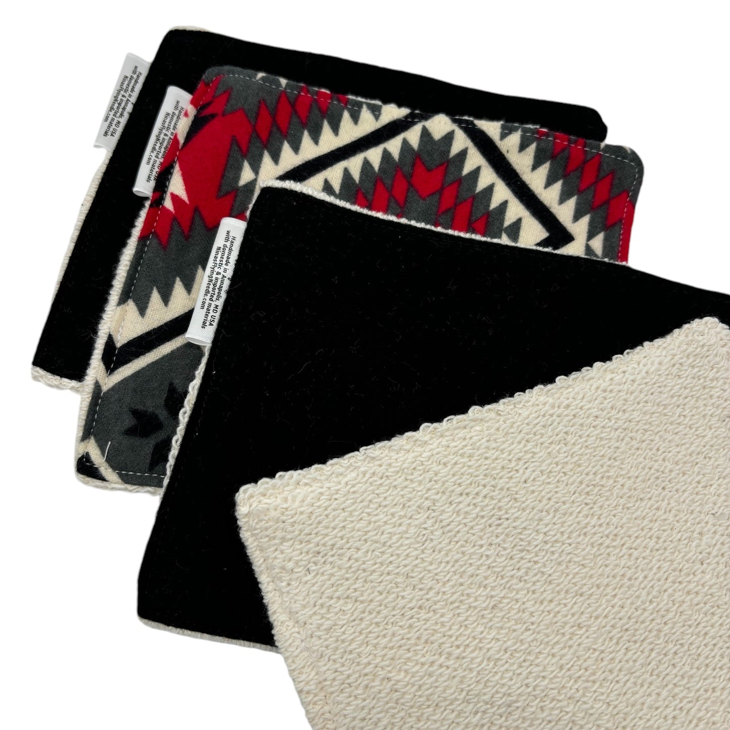 Wash Cloths - Minis - Geometric Print and Solid Black