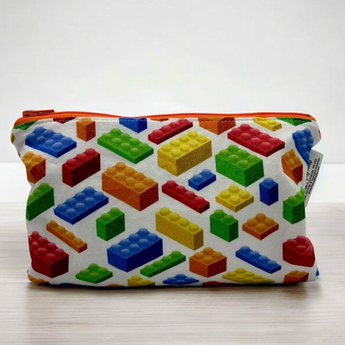 Snack Sized Reusable Zippered Bag Building Bricks on White