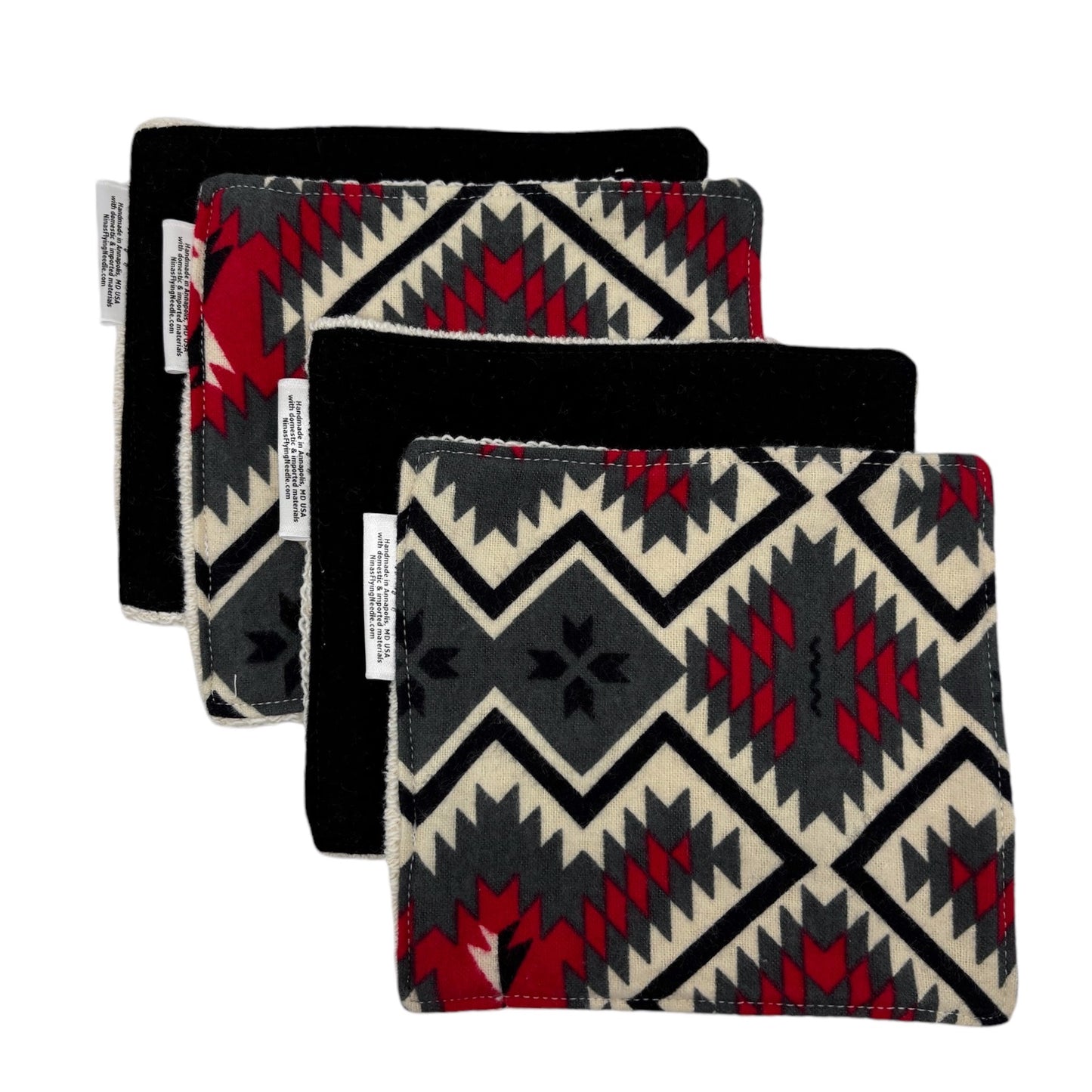 Wash Cloths - Minis - Geometric Print and Solid Black