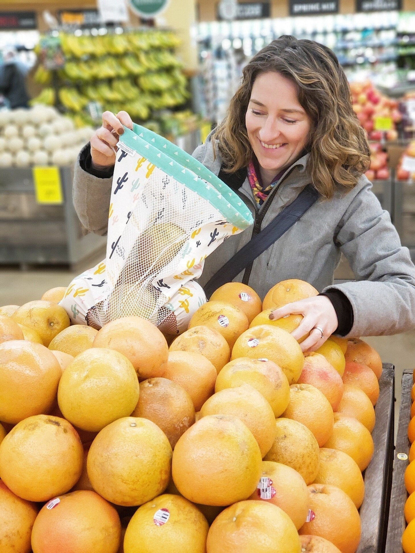 Large Produce Bag Floral Orange and Yellow