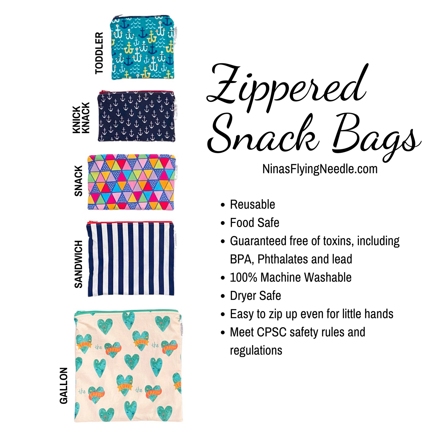 Toddler Sized Reusable Zippered Bag Anchors Combo Print